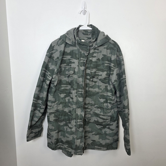 Universal Thread Green Camo Outdoor Grunge Hooded Drawstring Waist Jacket Size L - Picture 1 of 9